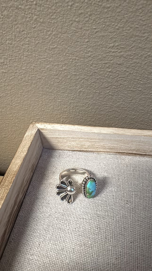 Sonoran Mountain Turquoise And Sterling Silver Adjustable Flower Ring