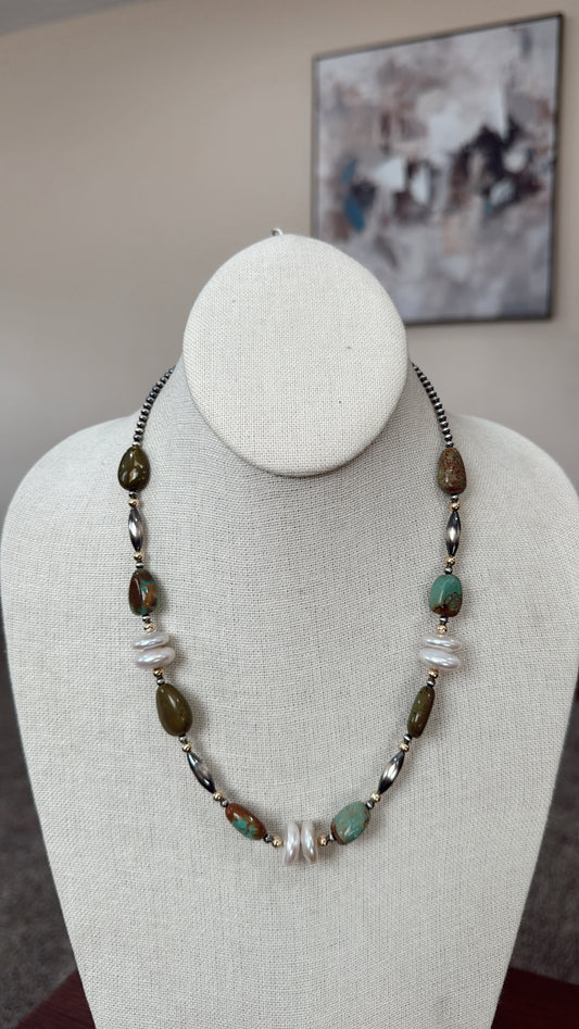 17" Turquoise & Freshwater Pearls (with torpedos)