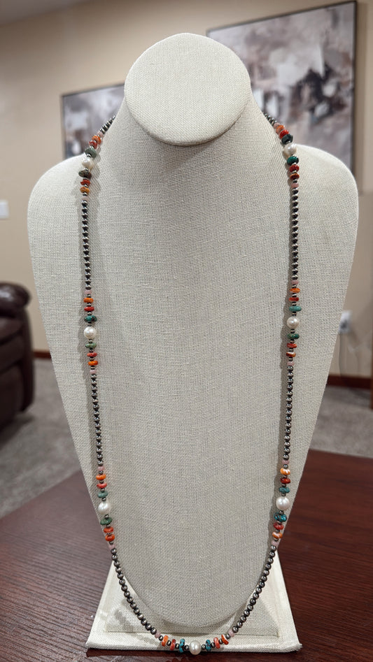 32" Pink Opal/Orange Spiny/Red Spiny/Turquoise/Freshwater Pearls