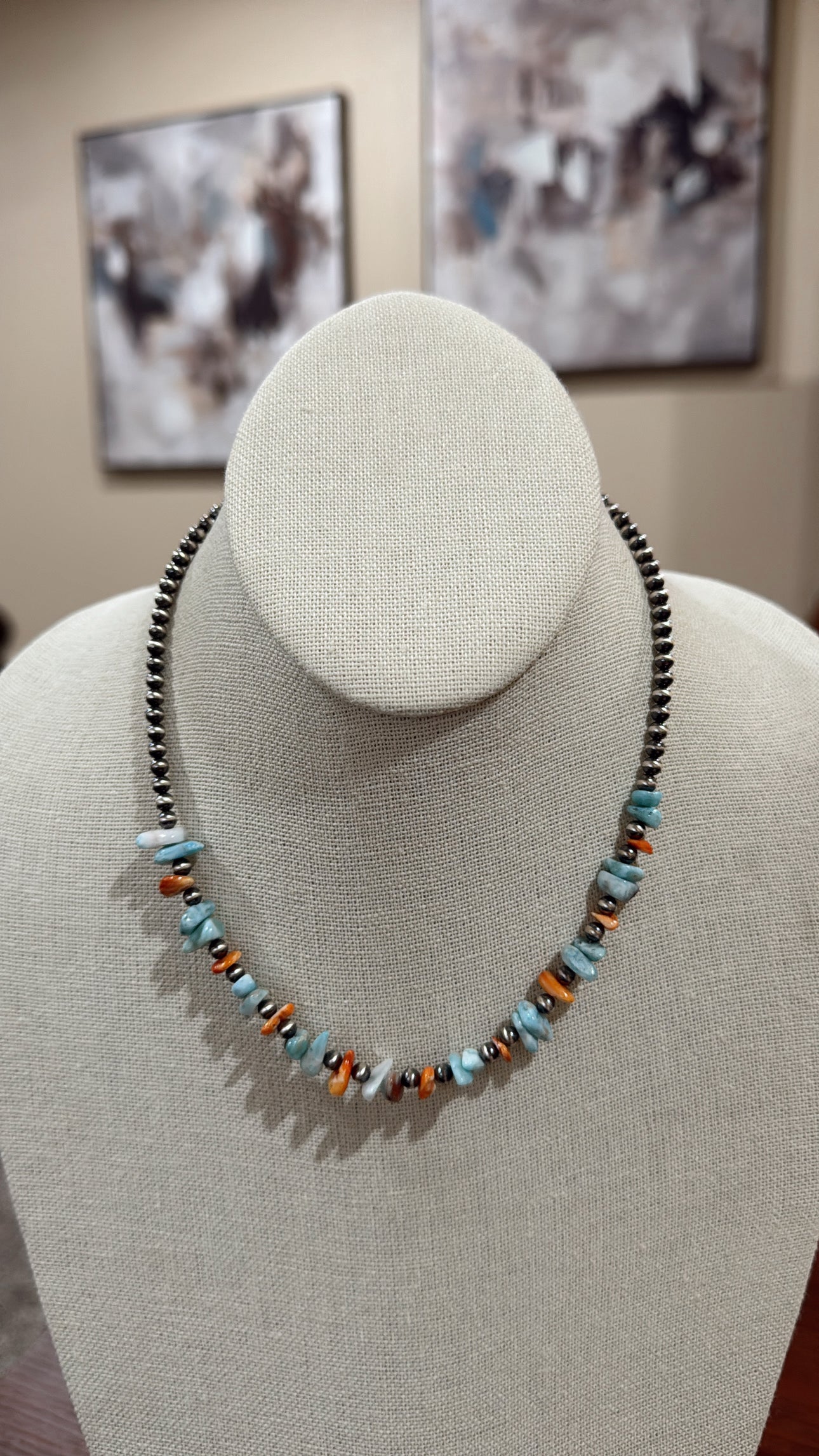 15" Blue Larimar & Orange Spiny