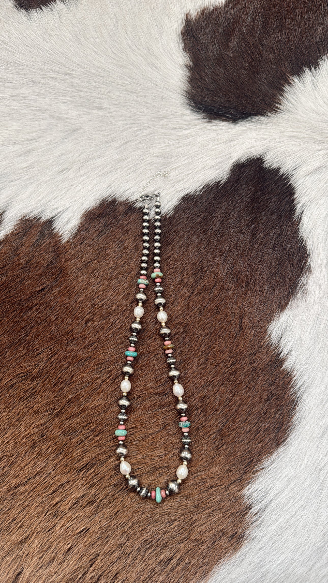 16" Turquoise/Pink Opal/Freshwater Pearls/Gold