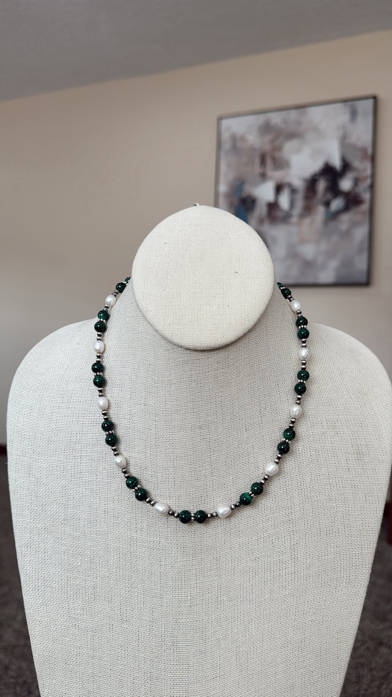 16" Green Malachite & Freshwater Pearls