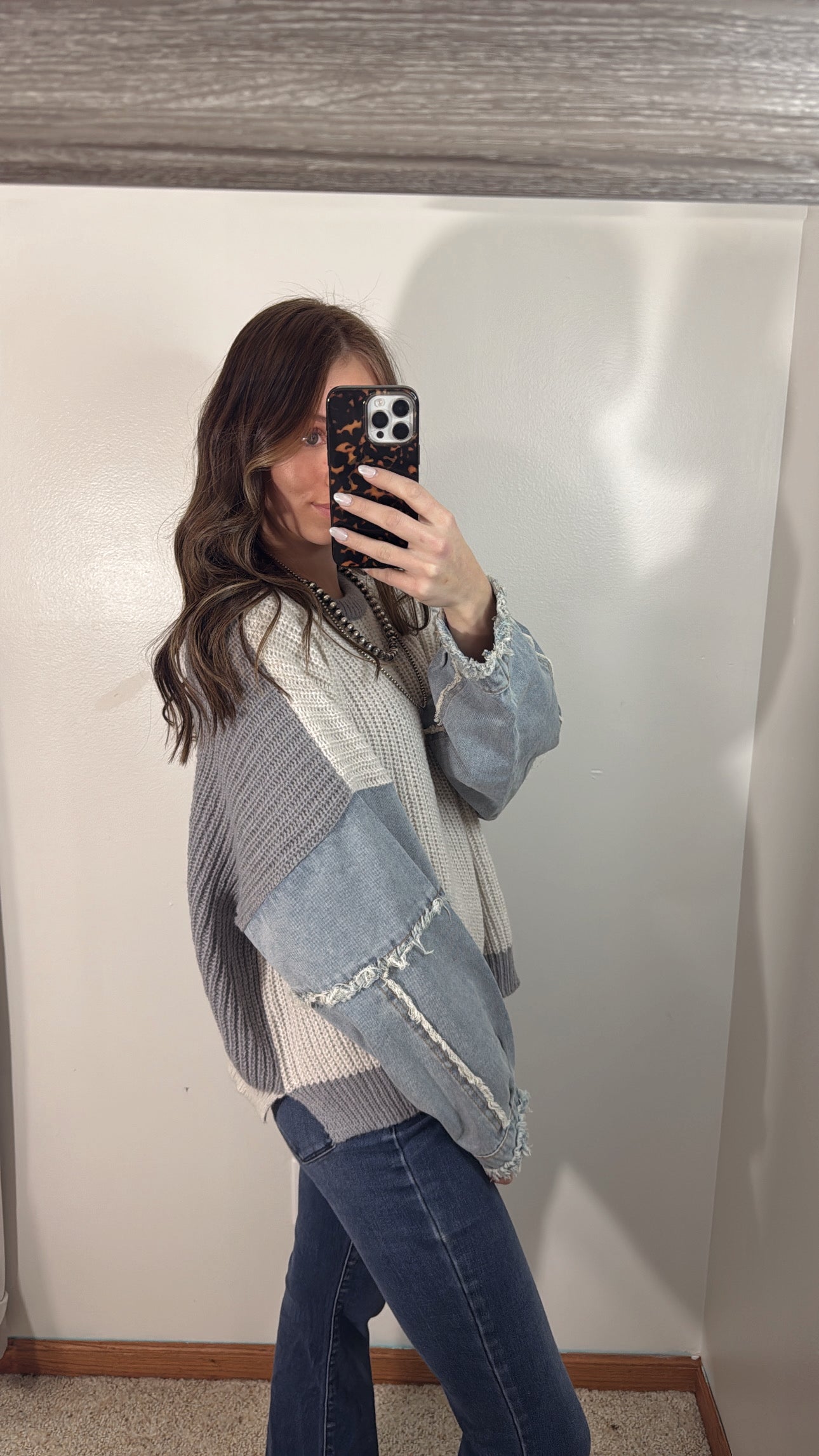 Denim Two Tone Sweater - Grey