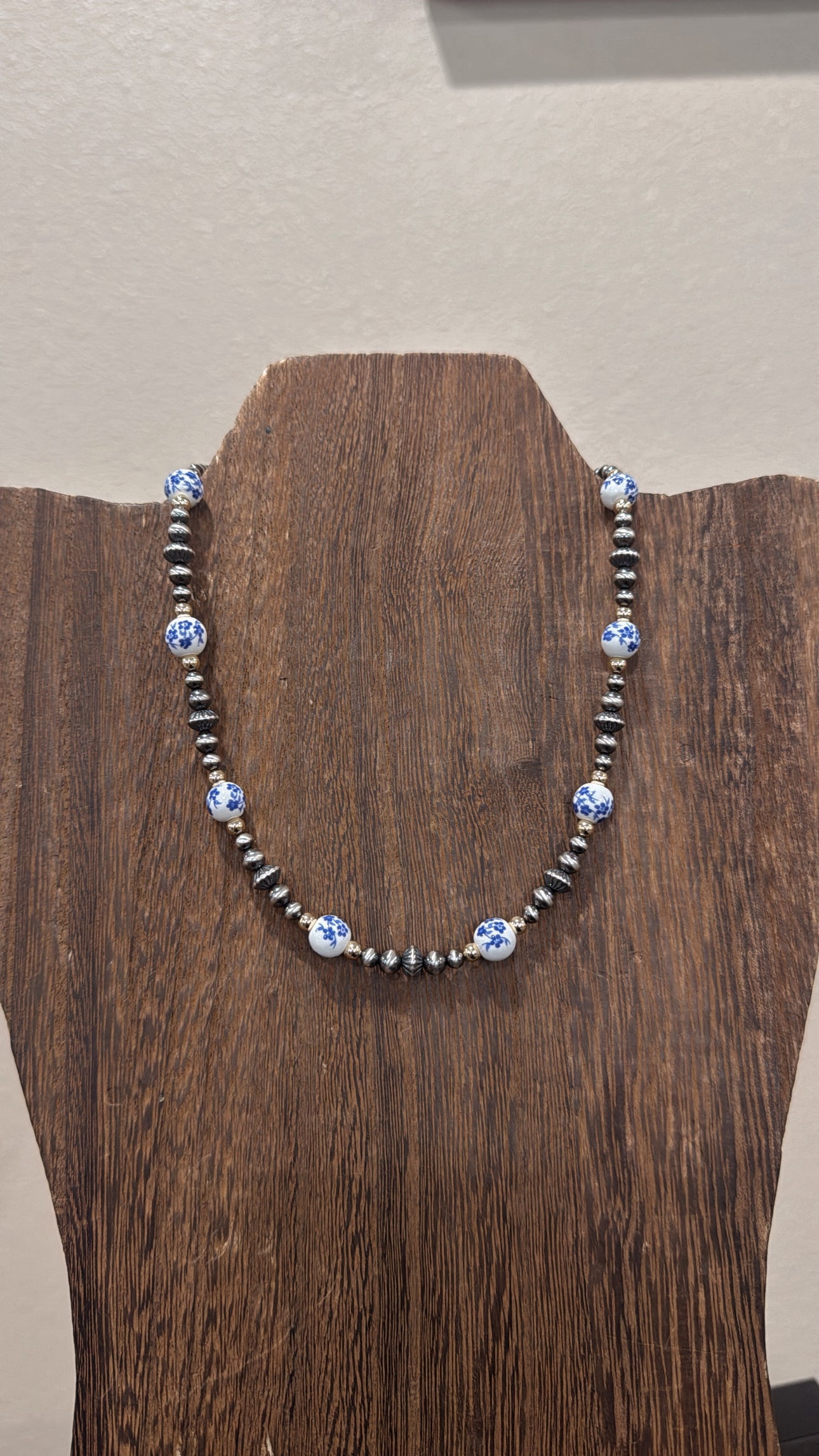 14" Blue Floral & Gold