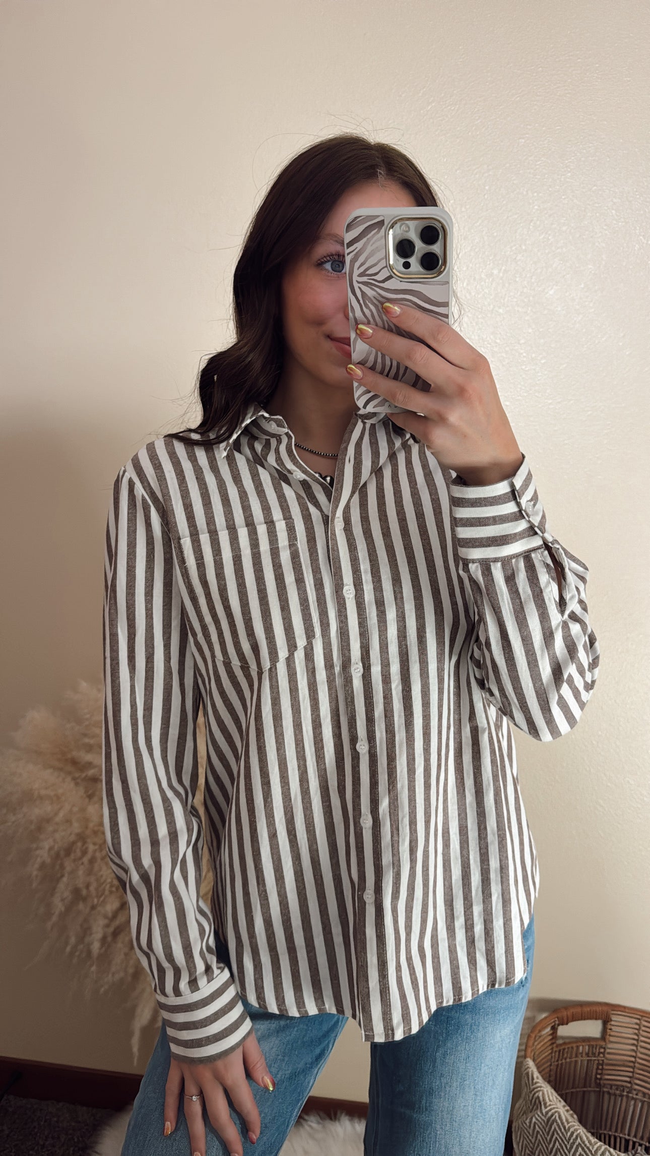 Collared Striped Shirt Top