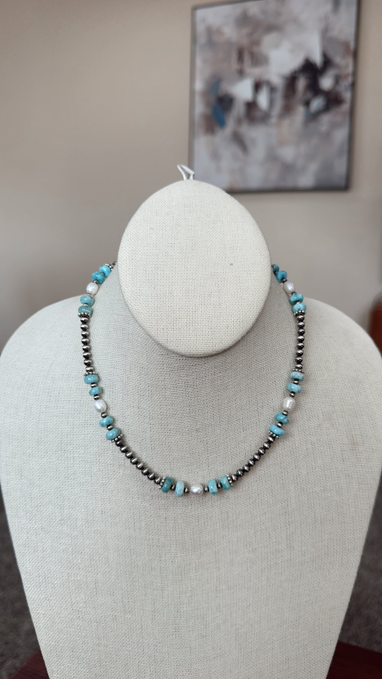 15" Blue Larimar & Freshwater Pearls