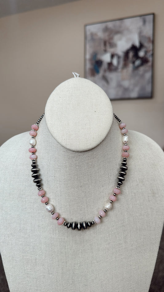 16" Pink Opal & Freshwater Pearls