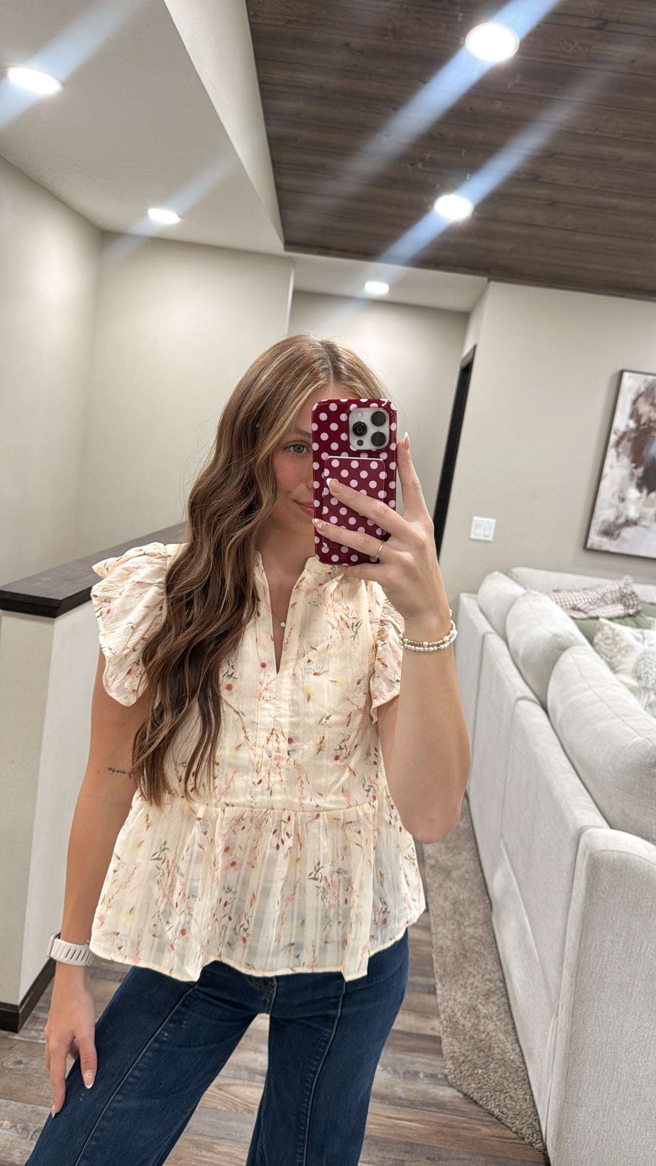Floral Ruffle Sleeve Top