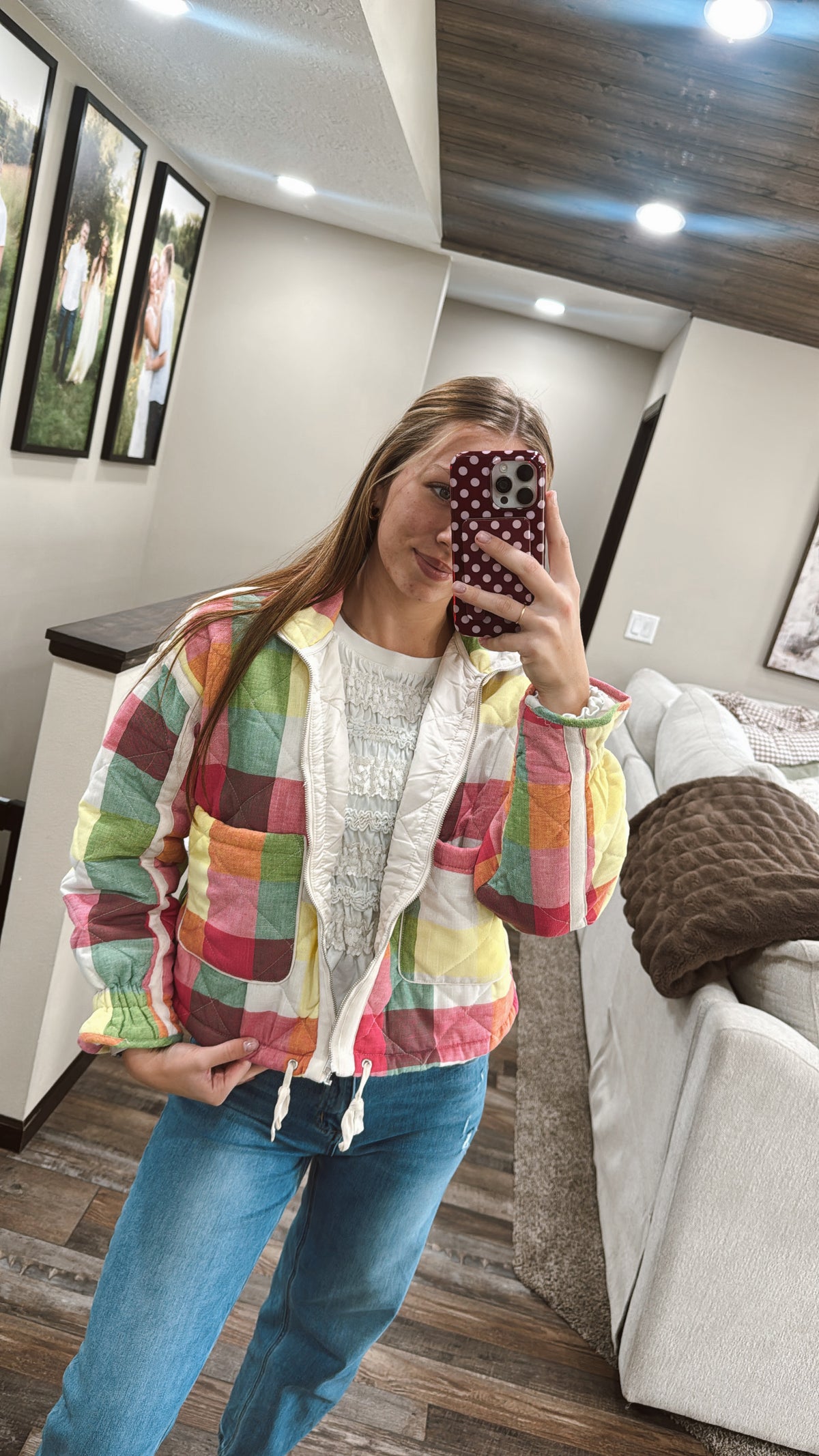 Multi-Color Plaid Padded Jacket