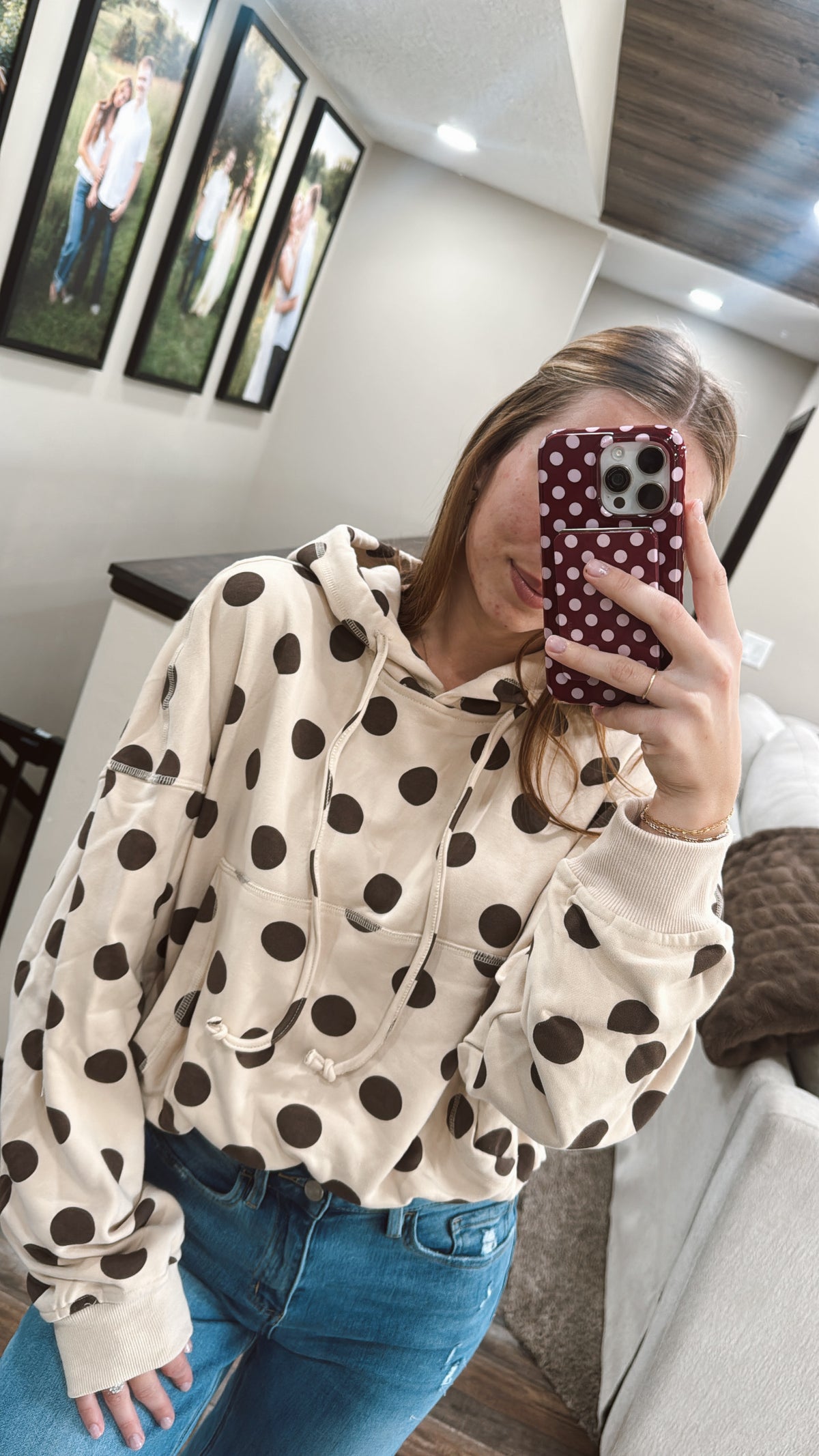 Loose Fit Polka Dot Fleece Hoodie