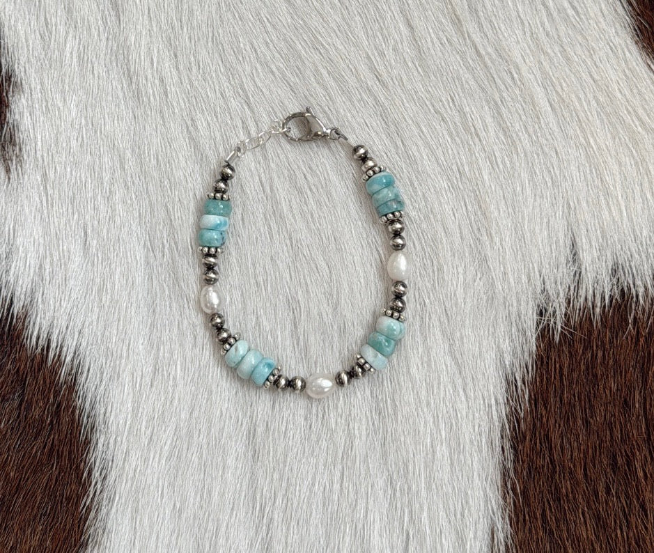 Blue Larimar & Freshwater Pearls Bracelet