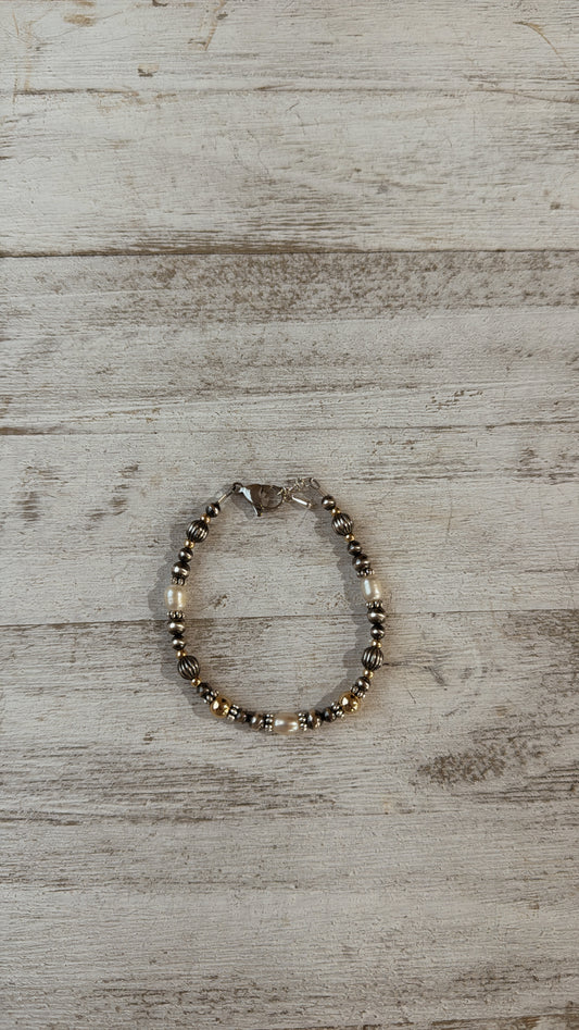 Mixed Metals & Freshwater Pearl Bracelet