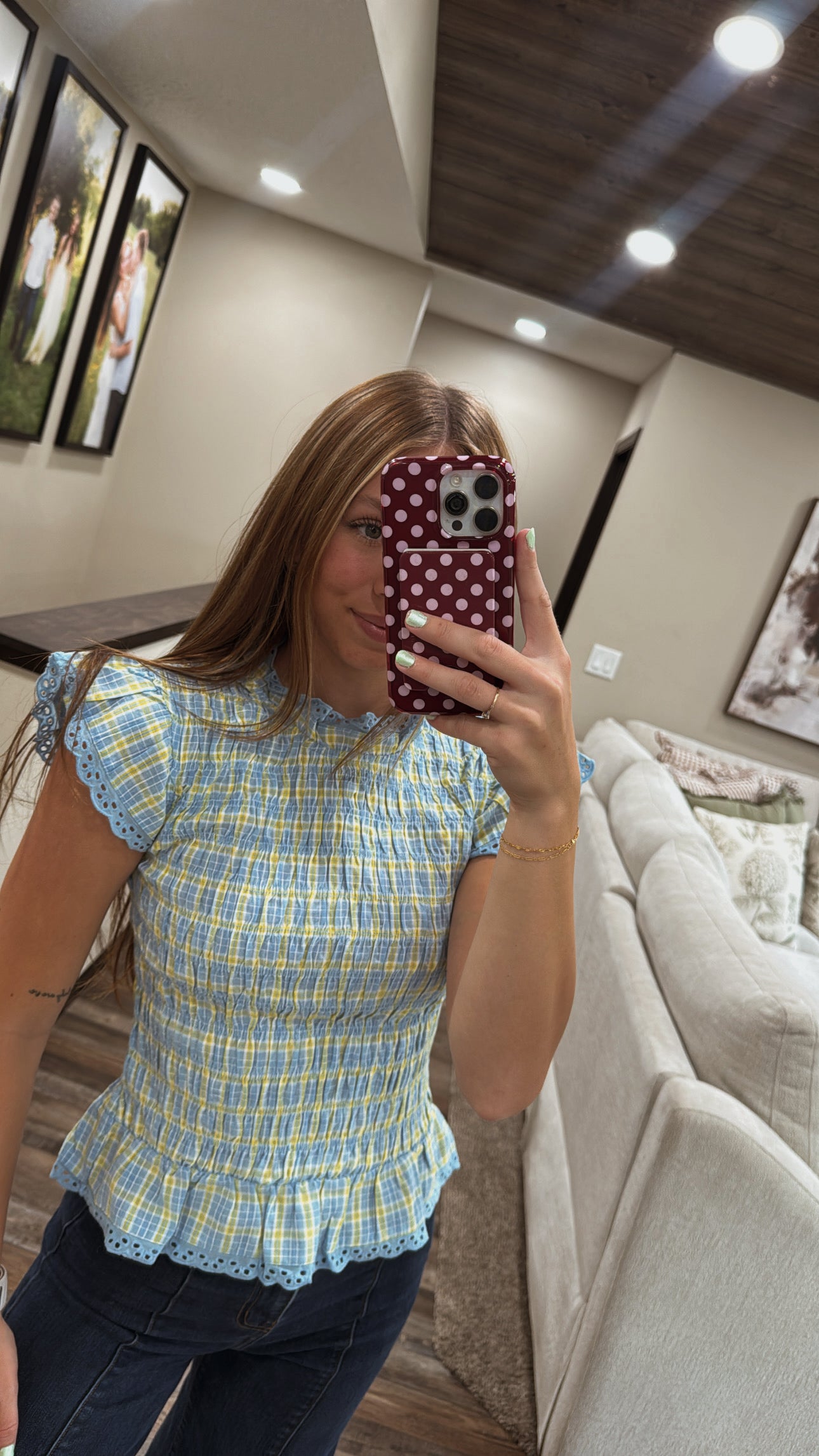 Gingham Lace Trim Tank Top