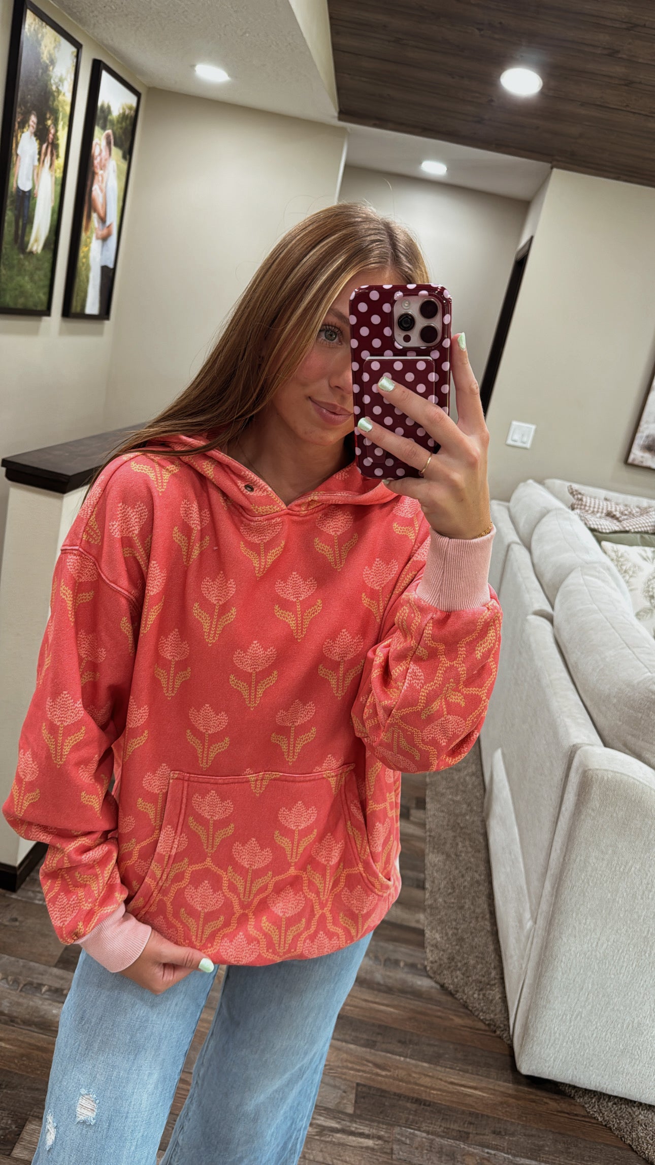 Coral Flower Fleece Hoodie
