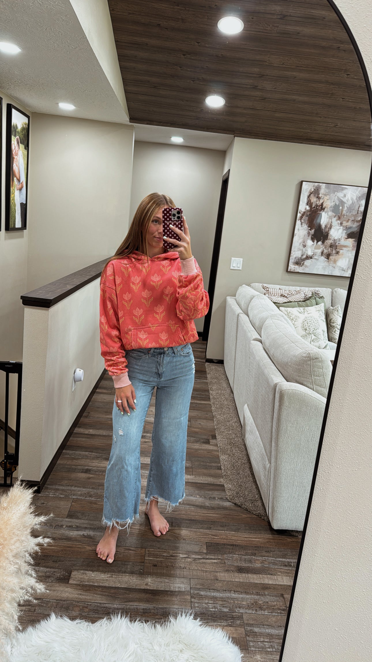 Coral Flower Fleece Hoodie