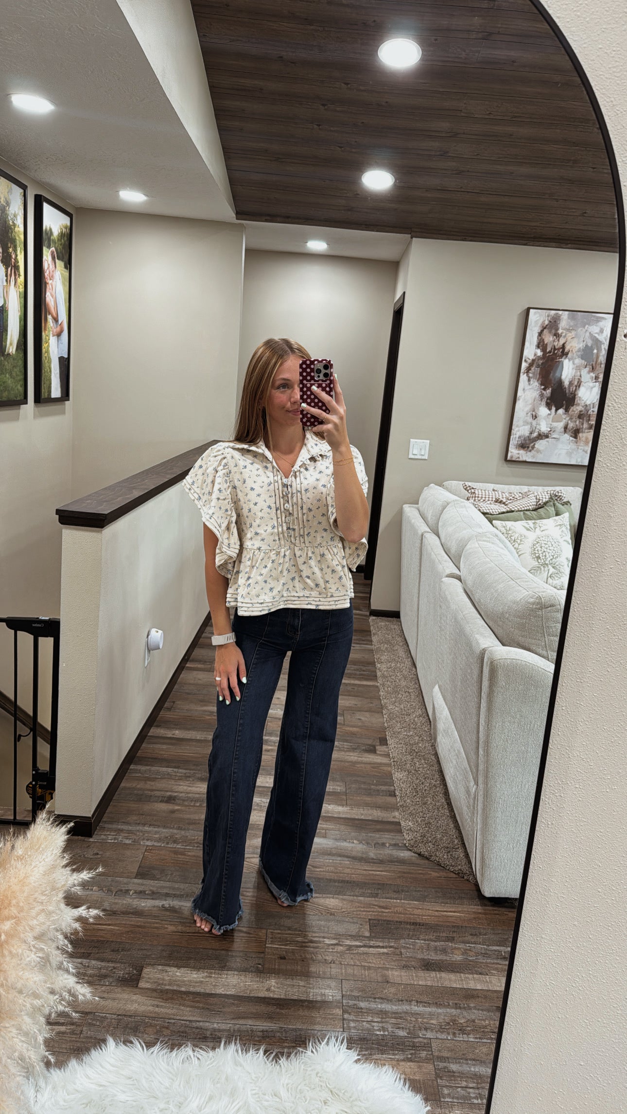 Ruffle Sleeves Pintuck Detail Floral Print