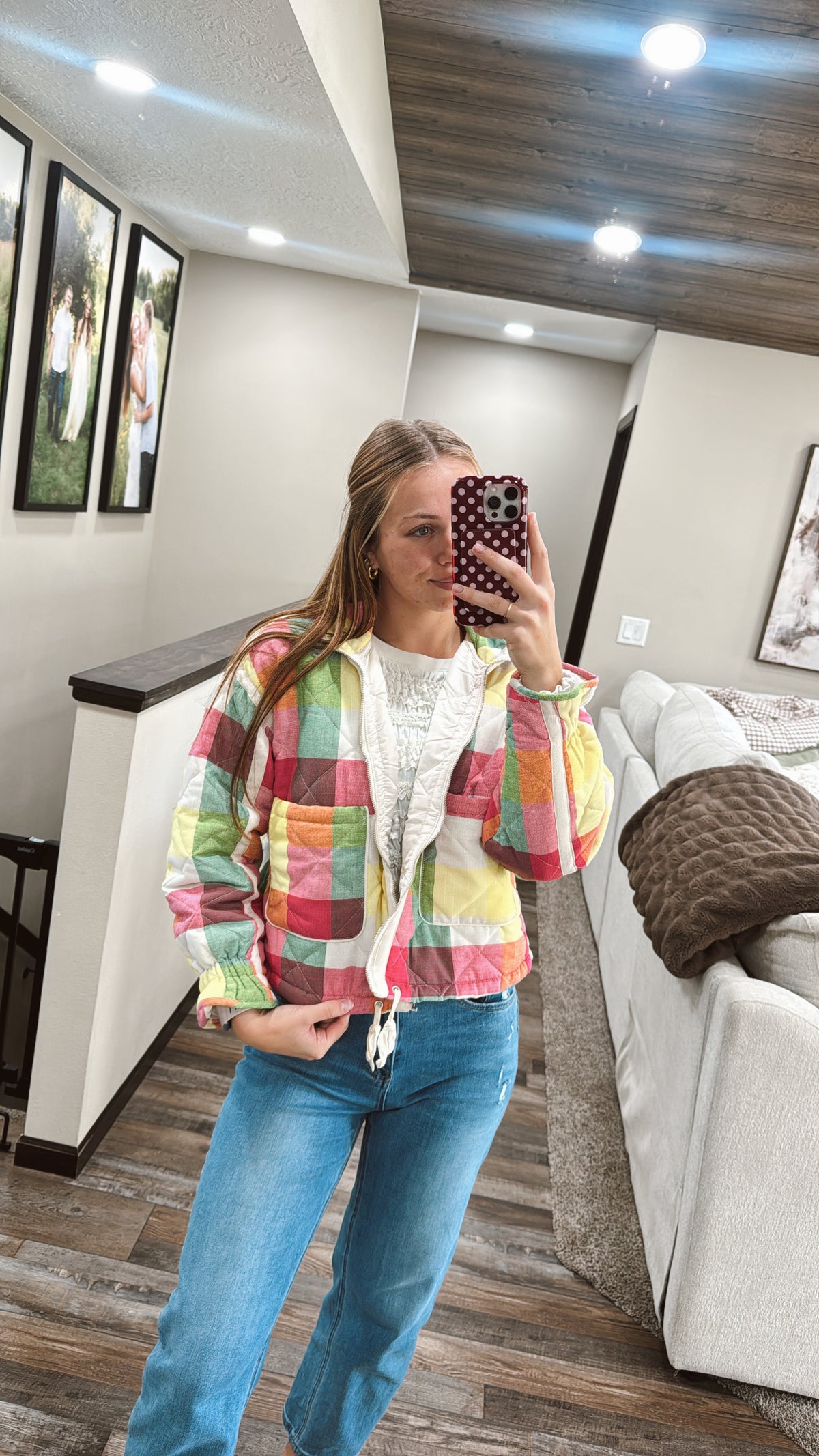 Multi-Color Plaid Padded Jacket