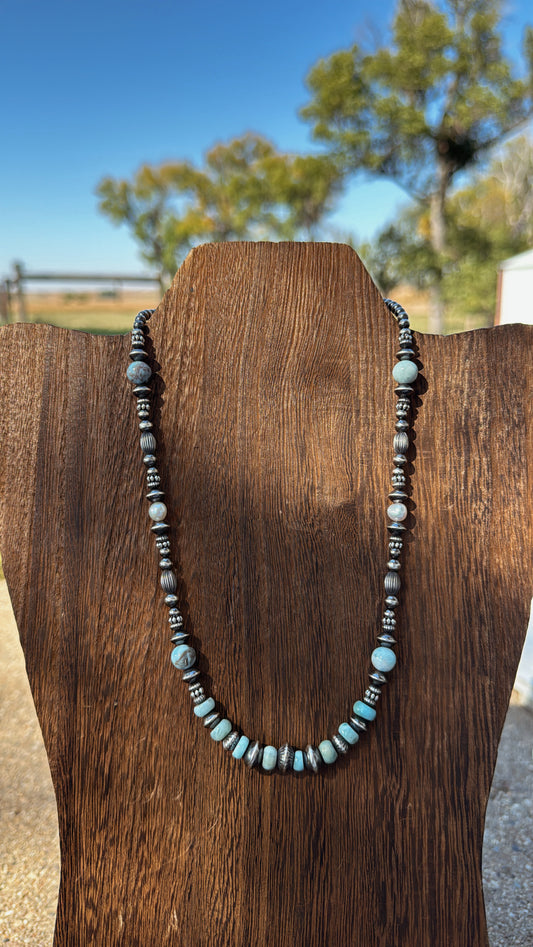 15" Blue Larimar & Freshwater Pearls
