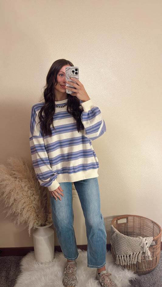 Striped Terry Oversized Sweatshirt Top