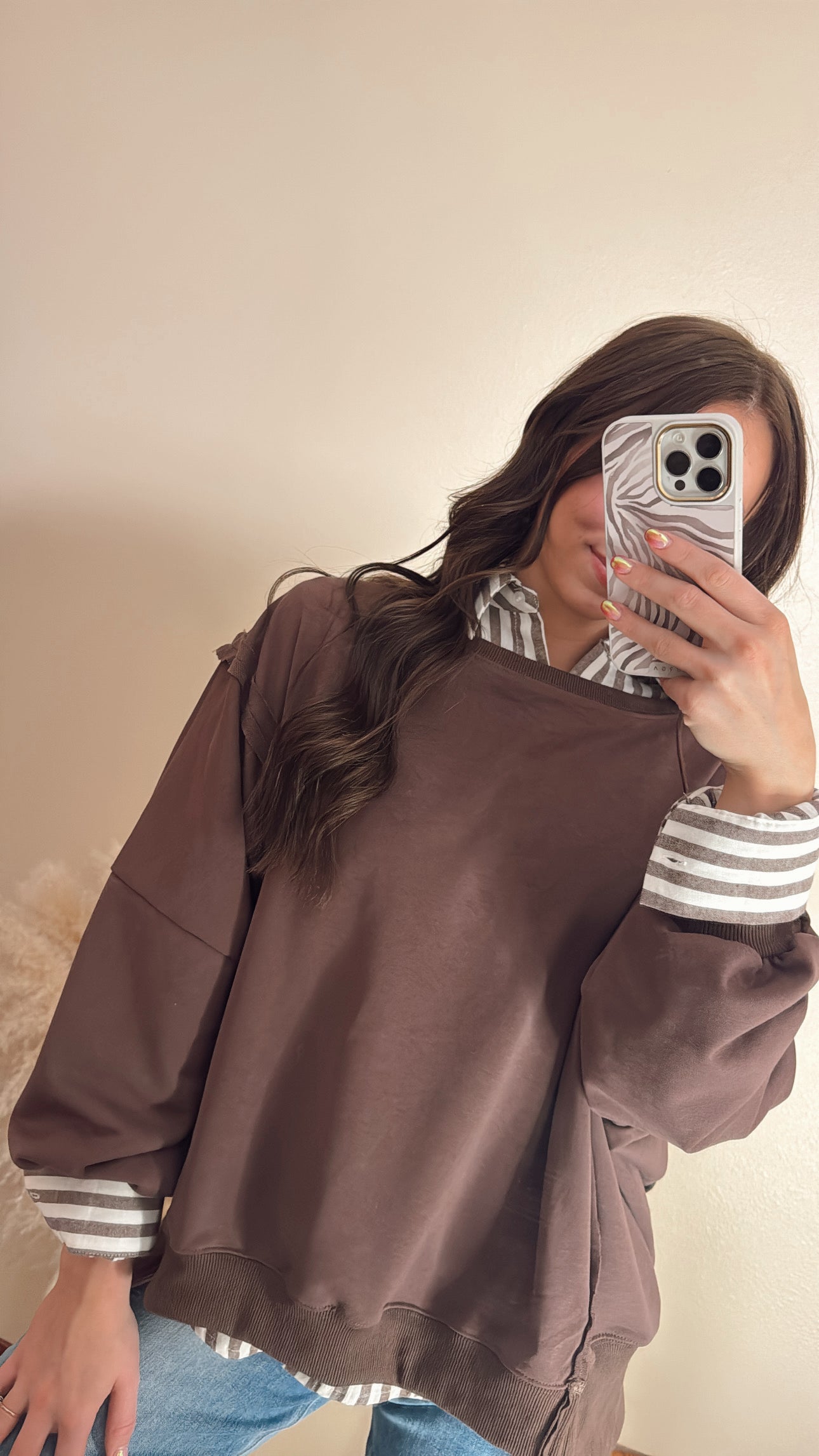 Brown Round Neck Split Crewneck
