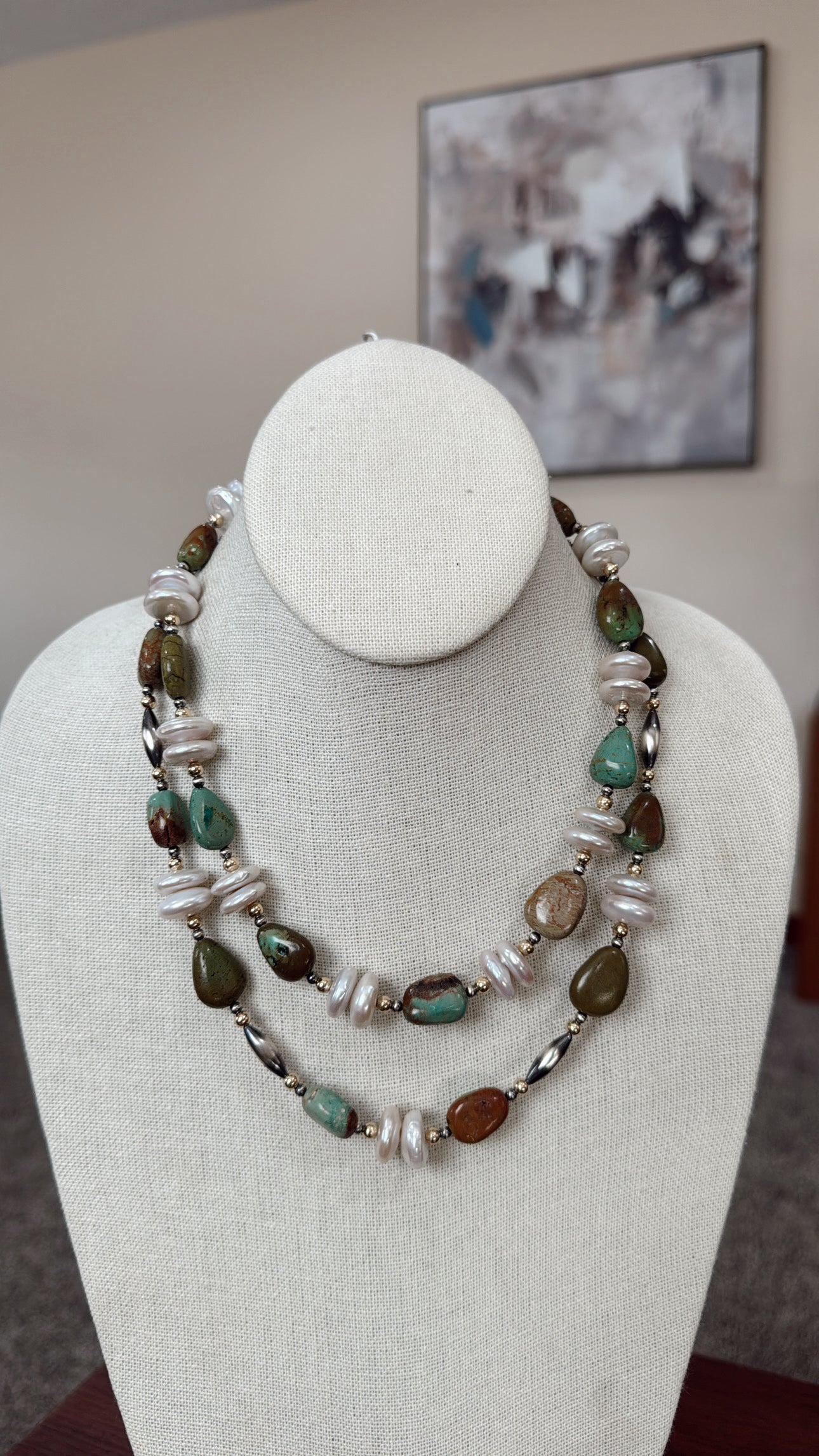 17" Turquoise & Freshwater Pearls (with torpedos)