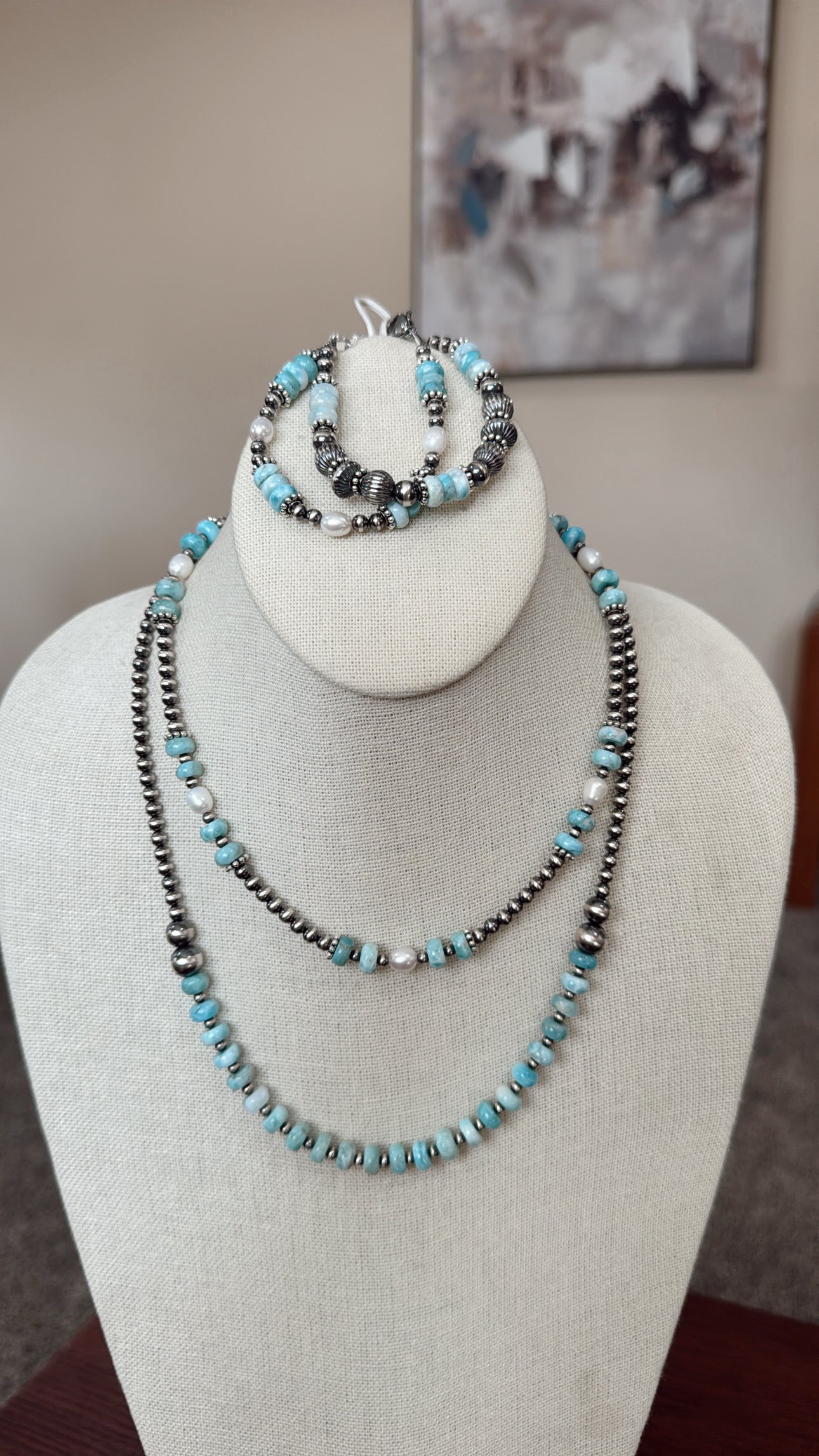 Blue Larimar & Freshwater Pearls Bracelet