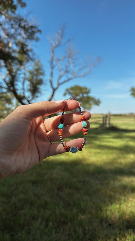 Turquoise/Red & Orange Spiny Bracelet