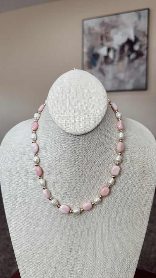 16" Pink Opal Nuggets & Freshwater Pearls