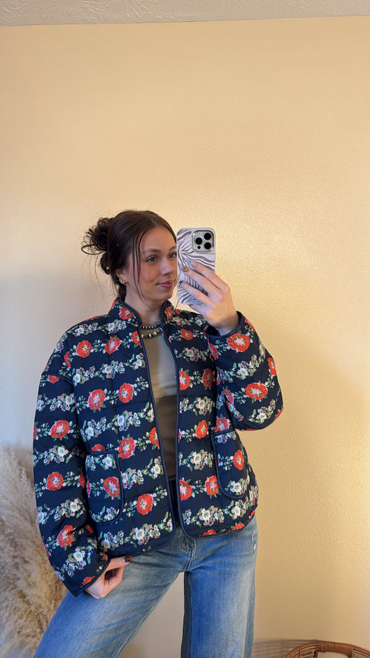 Navy Floral Quilted Jacket