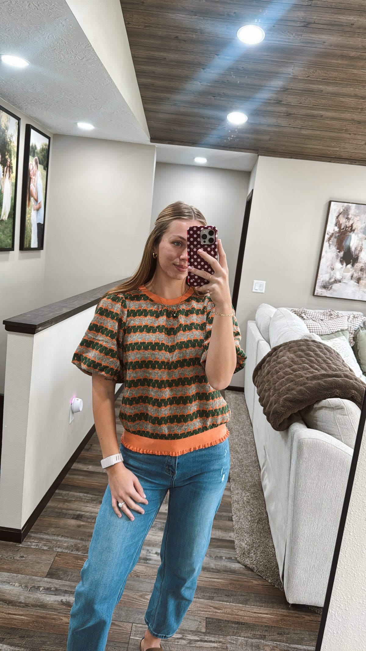 Bubble Sleeve Stripe Knit Top