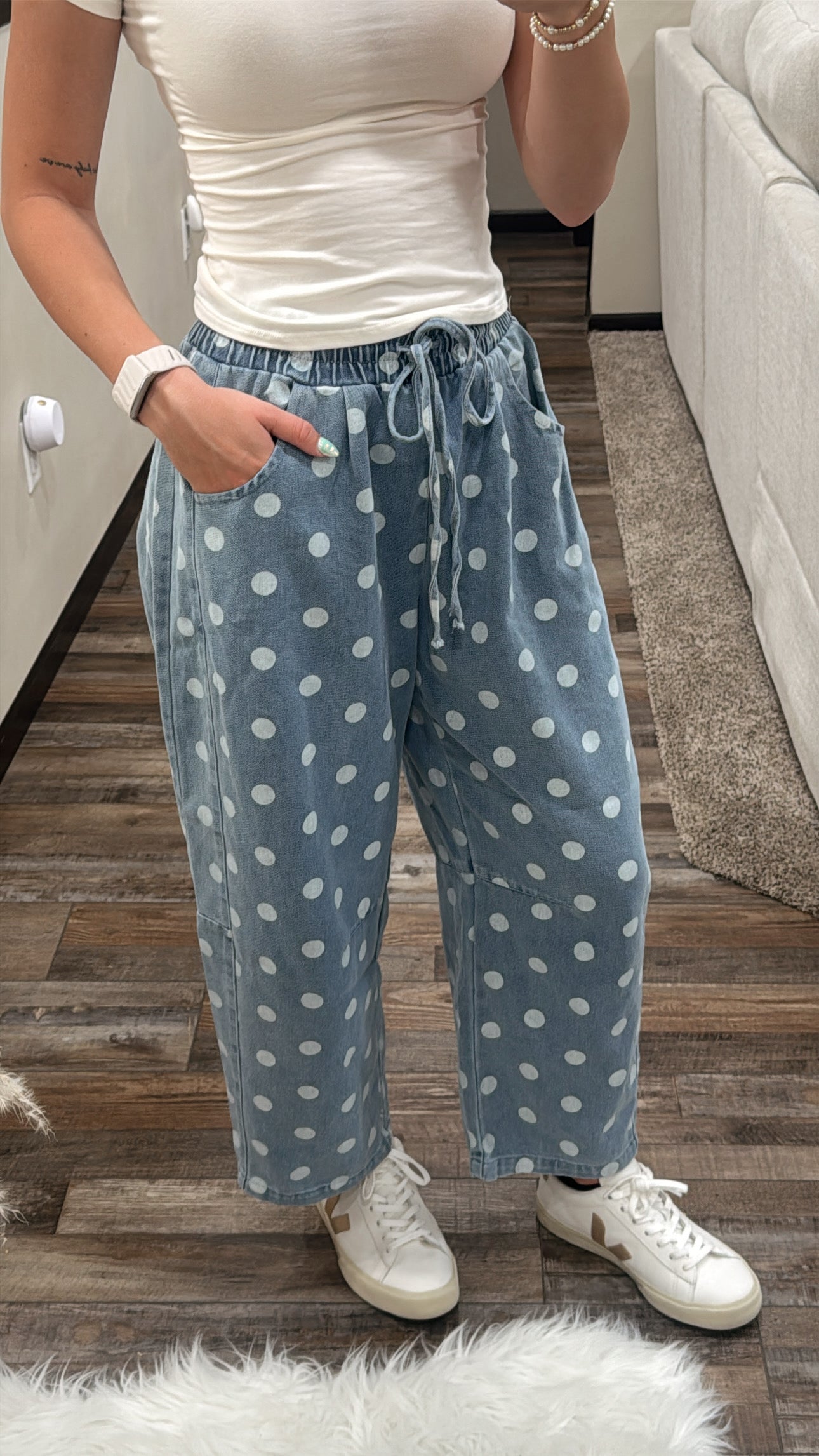 Polka Dot Drawstring Jeans