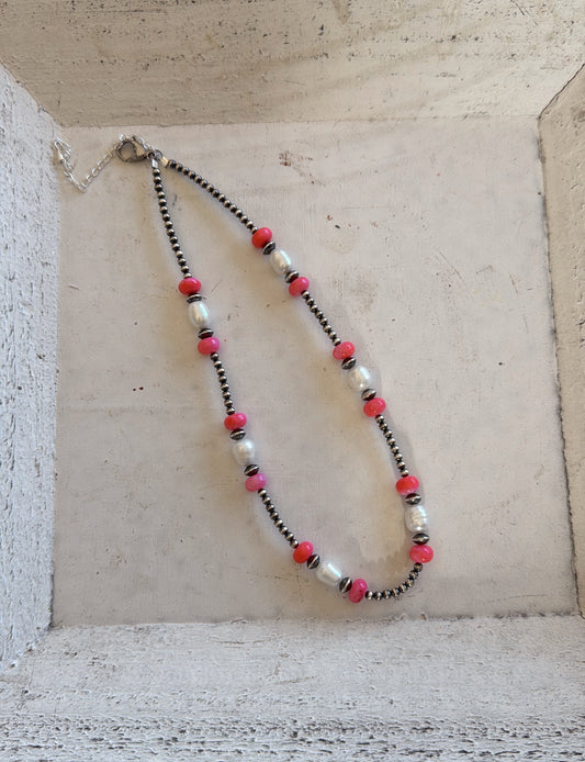 15" Hot Pink & Freshwater Pearls