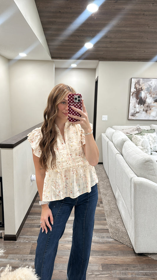 Floral Ruffle Sleeve Top
