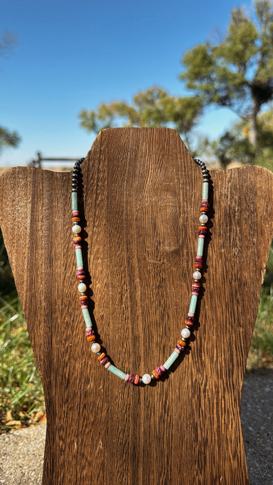 16" Amazonite tubes/Pink Opal/Orange Spiny/Purple Spiny/Freshwater Pearls