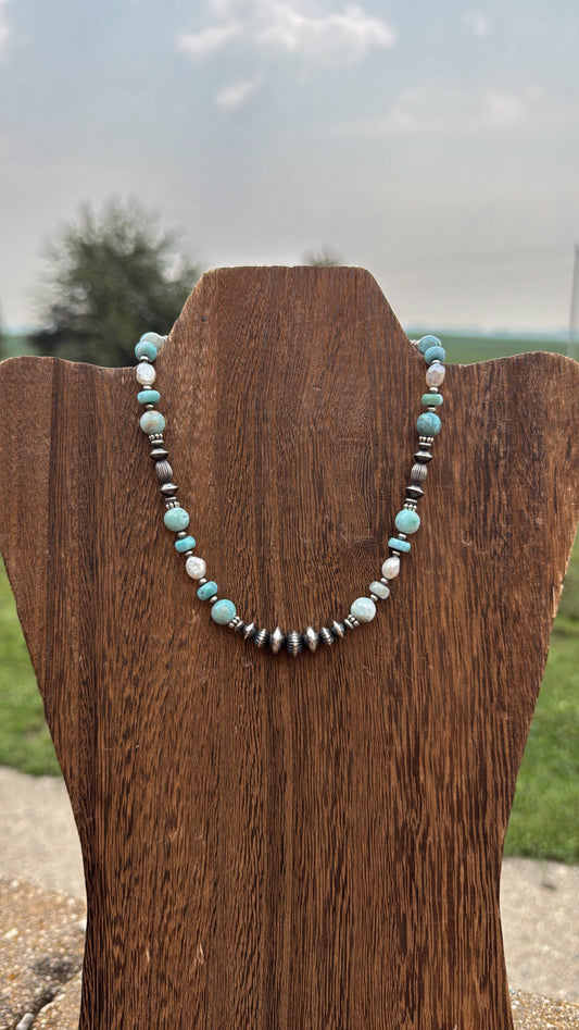 14" Blue Larimar & Freshwater Pearls