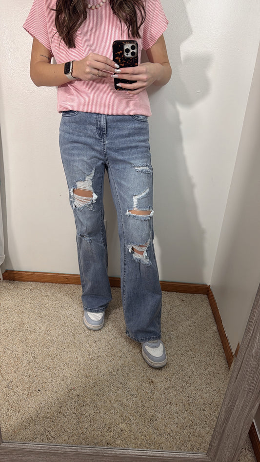 Distressed Wide Leg Jeans