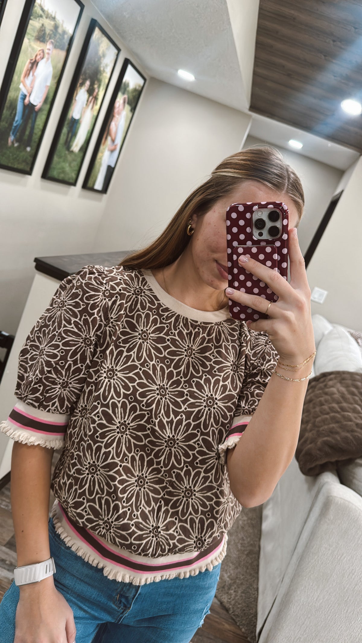 Stripe Floral Eyelet Top