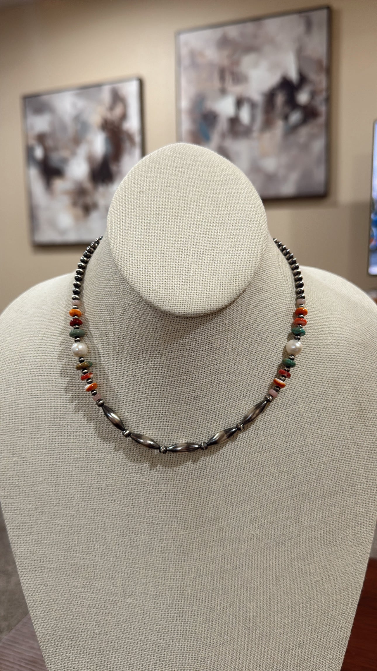 14" Pink Opal/Orange Spiny/Red Spiny/Turquoise/Freshwater Pearls