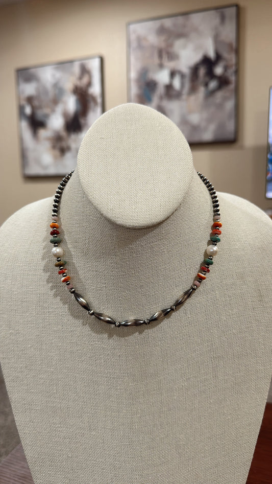 14" Pink Opal/Orange Spiny/Red Spiny/Turquoise/Freshwater Pearls
